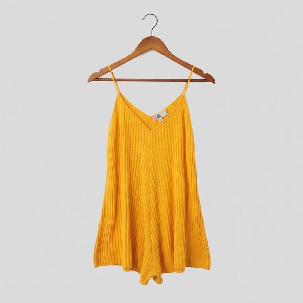 Free People Beach Nola Sweater Romper Yellow Ribbed Knit Cover Up Spaghetti M